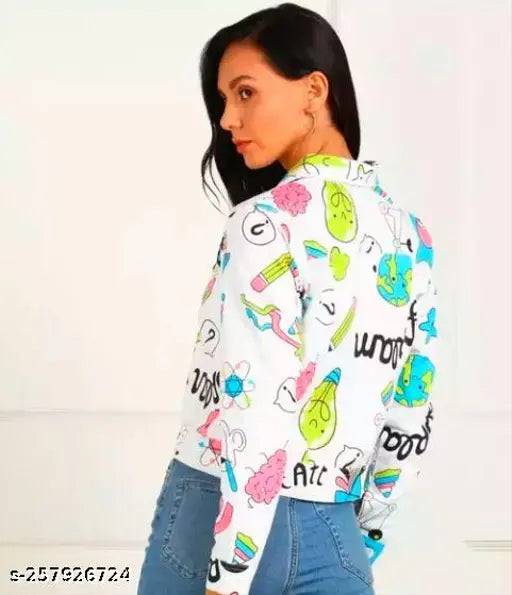 Trendy Samani printed design cotton long sleeve jacket, denim blend, women's fashion wear