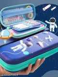 Aesthetic, 3D cover pencil case with astronaut design, black background, colorful pencils, school supplies, space theme, kids stationery box, pen holder, large pouch, premium quality