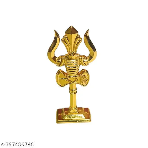 Gold handcrafted Indian Thirisul metal showpiece, 25 inches tall for home décor and car dashboard
