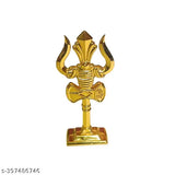 Gold handcrafted Indian Thirisul metal showpiece, 25 inches tall for home décor and car dashboard