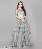 Newest Silk-blend net lehenga with lace dupatta, free size, semi-stitched or unstitched