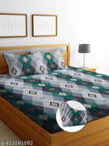 Glace cotton geometric double bedsheet with 2 large pillow covers by Shiv decore, fits up to 8-inch mattress, ideal for summer adult use