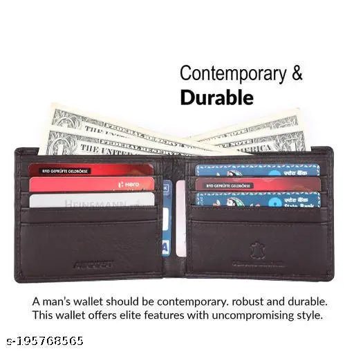 Brown genuine leather men's slim wallet, perfect for everyday use in the CasualTrendy Collection. RFID protected with 2 compartments and a sleek design