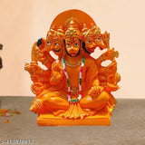Orange resin Panchmukhi Hanuman Ji statue, intricately handcrafted for home decor, gifting, and protection from evil eye (15 cm height)