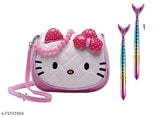 Light pink Hello Kitty crossbody handbag with LED pens, shoulder/messenger style, for girl's birthday gift combo