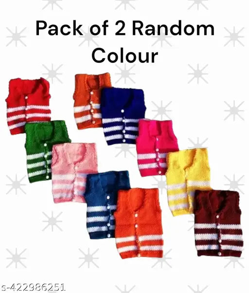 Kids Sweater 2 pcs. Random Colour. Kids Premium Woolen Sleeveless Multicolor Sweater Winterwear Combo Pack of 2.