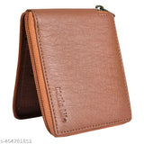 Tan faux leather men's wallet with round chain closer, coin pocket, camouflage design. Durable PU leather wallet for everyday use, suitable for outdoors and gift-giving. Made in India