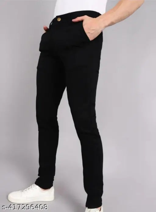 Comfy cotton black men's regular slim fit mid-rise jeans, trendy washed pattern for modern look. Black jeans size 28, 30, 32 made in India