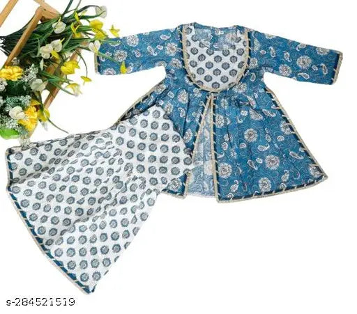 Pure cotton printed girls kurta sharara set in floral print, regular relax fit for kids ethnic wear