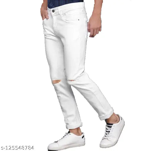 Slim fit distressed white denim jeans for men by MARKVIEW, hand wash only, size 30