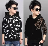 Kids Boys Hooded Printed Pure Cotton Full Sleeves T-shirt, Pack of 2