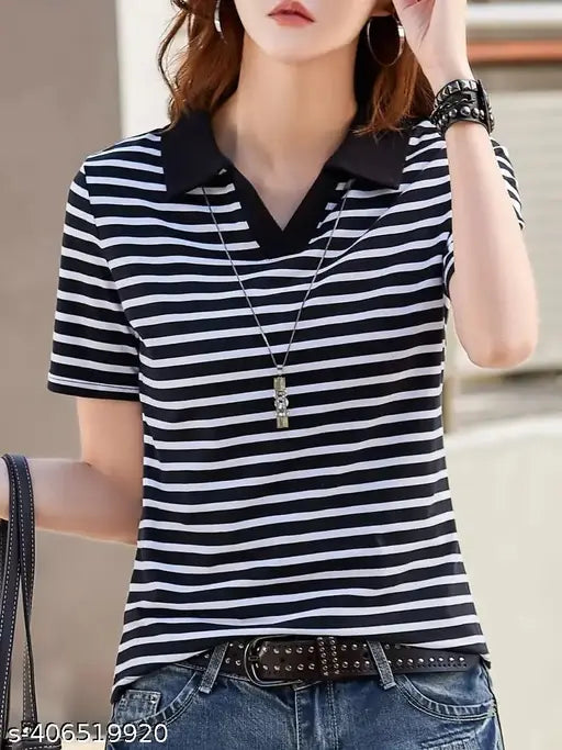 Men's striped cotton-blend short sleeved T-shirt, single unit in XL size, sourced from India