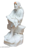 Handcrafted Sai Baba marble dust idol statue (white, 6 inch) with 7 multicolor vastra/poshak - Indian made god idol multipack