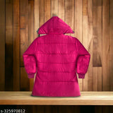 Red padded winter jacket with zip closure, girls boys