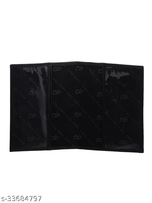 Black PU leather travel document organizer for men and women, featuring a single compartment for passports and travel documents