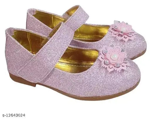 Synthetic pink bellies with closed back, rubber soles for 3-11 years, India-made exclusive design