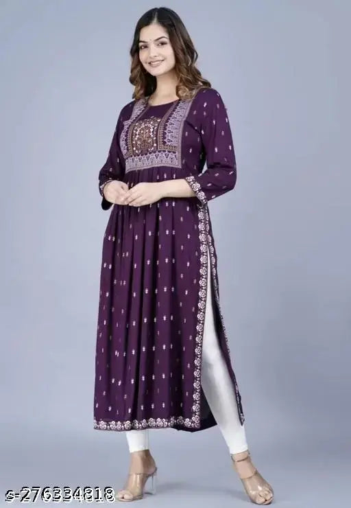Purple kameez with white dupatta, embroidered sleeves and neckline