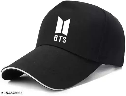 Modern Men's cotton cap, solid pattern, stylish sporty design, embroidered "BTS" base ball cap for men and boys. Made in India
