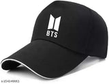 Modern Men's cotton cap, solid pattern, stylish sporty design, embroidered "BTS" base ball cap for men and boys. Made in India