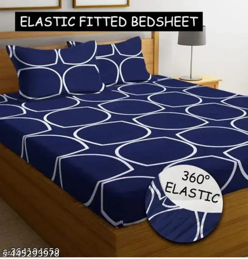 Glace Cotton double queen elastic fitted bedsheets with geometric pattern, ideal for adults in AC rooms