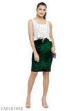 Green-Grey velvet pencil skirt combo (2pcs), versatile for work or special occasions, high waist and back slit