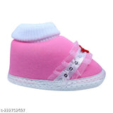 Cotton Mynekids flower baby booties/sock set, unisex and slip-on in pink for 0 to 12 months