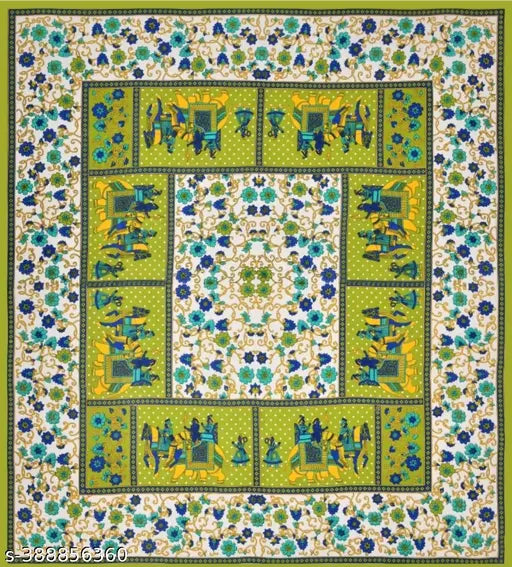Soft, pure cotton double bedsheets 100x90, 180TC, Rajasthani Jaipuri design with multicolor pillow covers