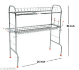 Stainless steel over sink dish drainer rack, space-saving kitchen utensil organizer with multiple shelves and a plate stand, 30 x 26 inches