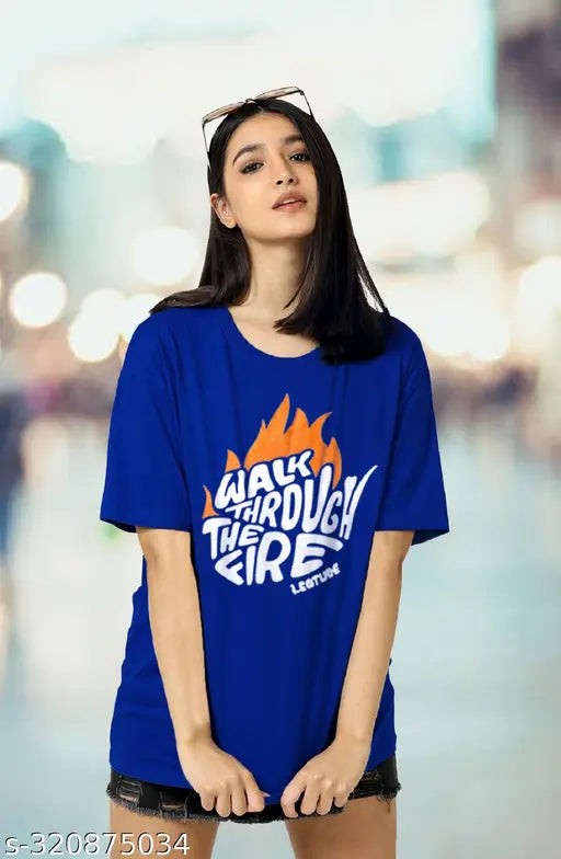 Blue round neck t-shirt, feminine print, oversized, trendy, combo pack of two