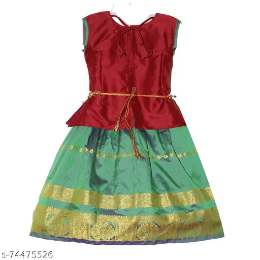 Cotton Silk kids' Shenba Pattu Lehanga Choli with waist belt, embellished traditional Indian wear for festivals and parties