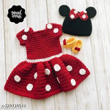 Red woolen baby dress, self-designed with short sleeves, perfect for 0-24 months