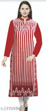 Red woolen A-line computer jacquard kurti with long sleeves