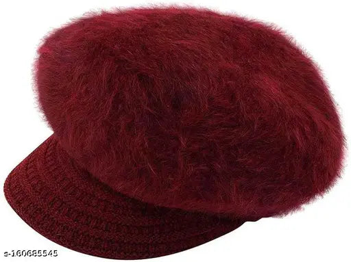 Maroon wool visor hat with pom pom