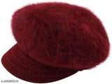 Maroon wool visor hat with pom pom
