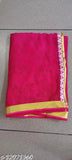 A traditional Indian saree with a pink Georgette lace border, likely made of silk or synthetic satin fabric