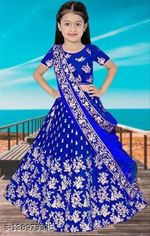 Blue taffeta silk embroidered Lehenga Choli ethnic wear set for girls aged 3-14 years, India origin