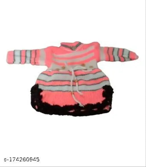 Woolen winter frock pack of 3 for baby girls in printed net pattern, ideal for cold seasons