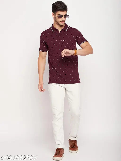 Cotton blend half sleeves printed UNIBERRY men's polo t-shirt, classic style for men, size M (Chest 40in, Length 27in)