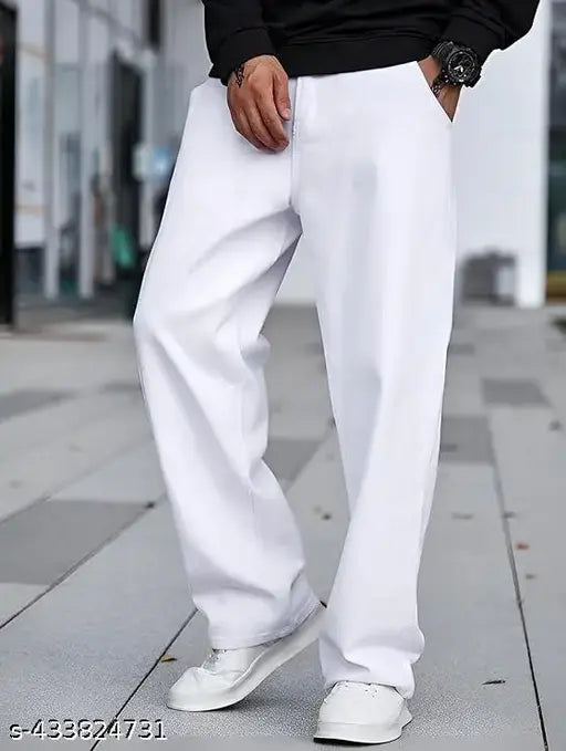 White men's slim-fit casual pants