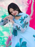 Fashionable Printed Sky Gown Gown and Dupatta Set For Women \\ @GOWN @GOWN FOR WOMEN