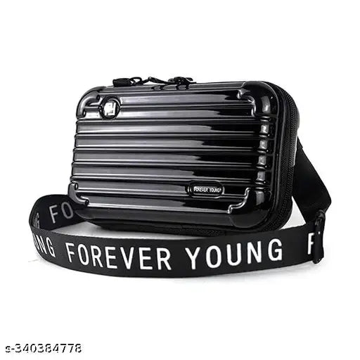 Black crossbody sling mini suitcase convertible cosmetic bag with adjustable strap