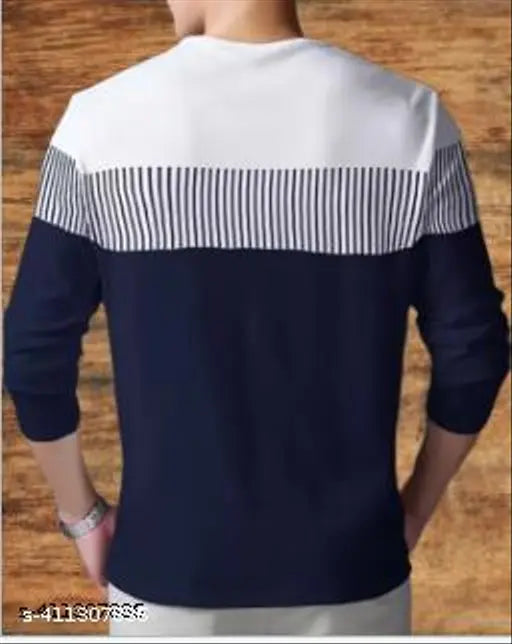 Multicolor round cotton t-shirt for men with vertical stripes, size S-XXXL