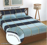MonteBello premium cotton blend elastic king size fitted bedsheets with 2 pillow covers, double bed, all around elastic 220TC supersoft, size 72x78+10 inches - luxury bedroom essentials
