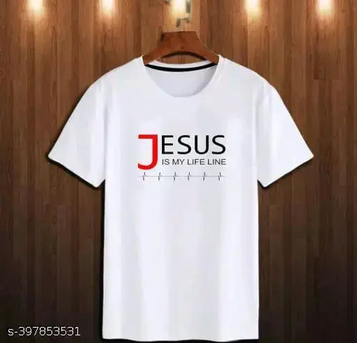 Classic men's polyester t-shirt, short sleeves, printed net design. Size options: S, M, L, XL. Displayed on hanger