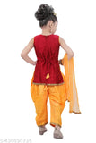 Cotton silk fancy kurta set with dupatta, self-designed sleeveless patiala dress for girls aged 2-12, comfortable and suitable for all seasons, Indian origin