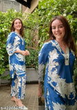 Printed cotton SKY kurti pant set with three-quarter sleeves, pack of 2 in various sizes (M, L, XL, XXL) from Sana creation