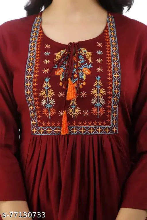 Red rayon women's embellished cape top kurta