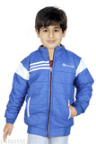 Blue winter jacket with hood, reversible design, zip closure