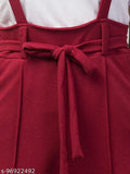 Maroon polyester dungarees with white t-shirt, women's casual outfit for a stylish fit