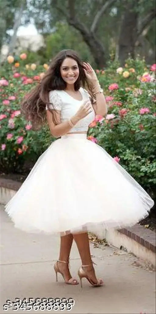 White tulle skirt with black lace trim